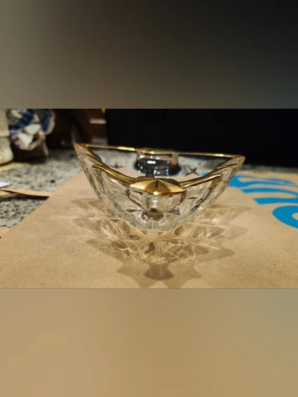 Vintage Glass Christmas Tree Dish with Gold Trim - Candy Dish